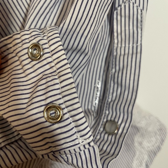 GUESS Striped Sheer Long Sleeve Button Down Western Shirt Sz Lg Pearl Snap Lace - Picture 7 of 12